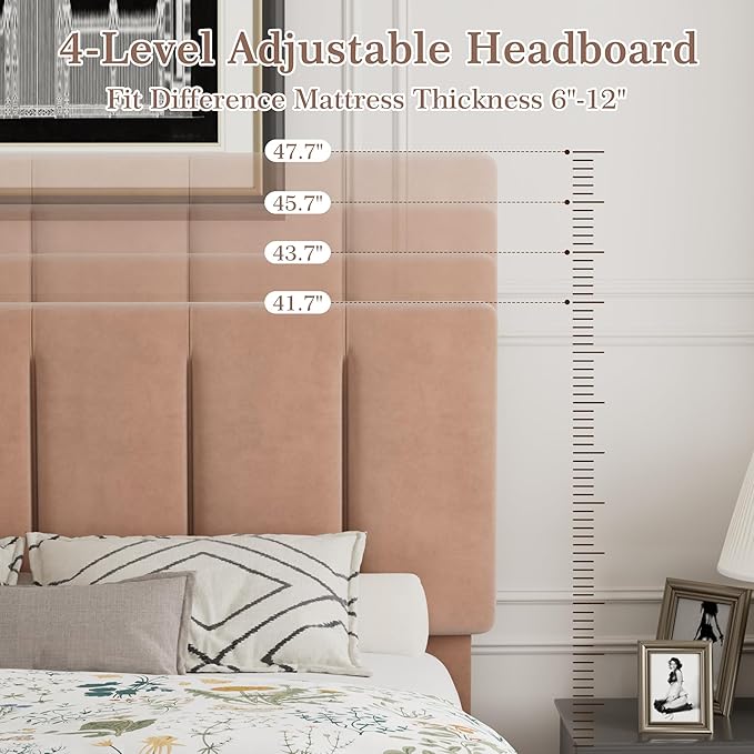 VECELO Full Size Bed Frame with Upholstered Headboard, Heavy-Duty Bedframe with Wooden Slats & Steel Framework, Easy Assembly, Coffee