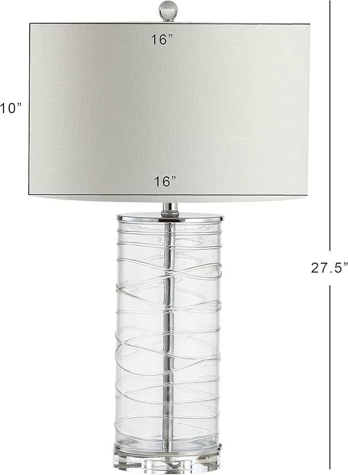 JONATHAN Y 27.5" Clear Modern Fused Glass Table Lamp Set of 2 for Bedroom Living Room, Coastal Nightstand Bedside Lamp with White Linen Shade, LED Bulbs Included (JYL4016B-SET2)