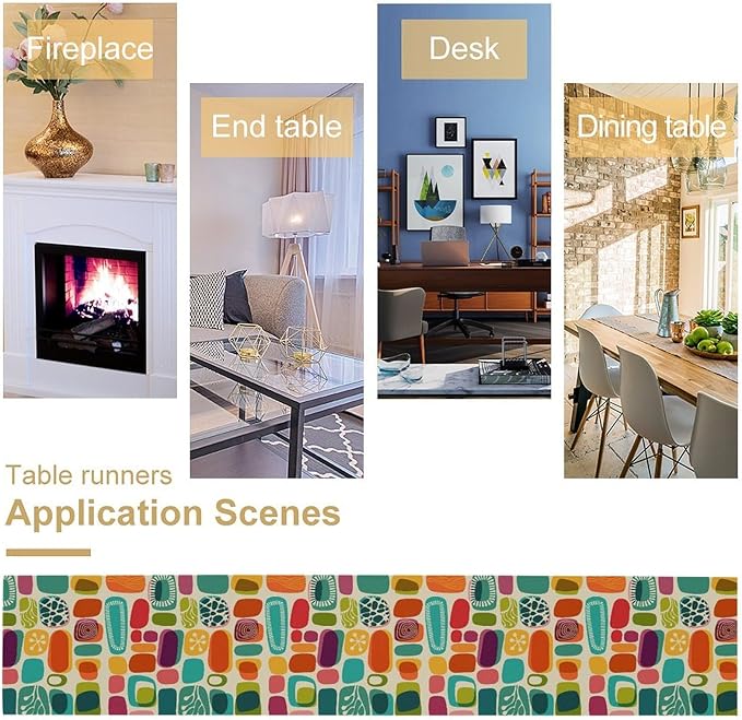 Mid Century Geometry Table Runner Colorful Rectangle Bohemia Abstract Geometry Pattern for Home Kitchen Table Decor Dining Coffee Room Party Decor 13x36in