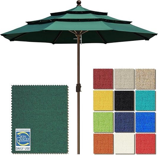 EliteShade USA 10-Year-Non-Fading 11ft 3-Tier Market Patio Umbrella, Commercial Grade Outdoor Table Umbrella with Crank Open, Windproof & UPF 50+ UV Protection, Heavy Duty Ventilation for Garden, Deck, Pool, Backyard, Beach & Bistro, No Tilt, Forest Green