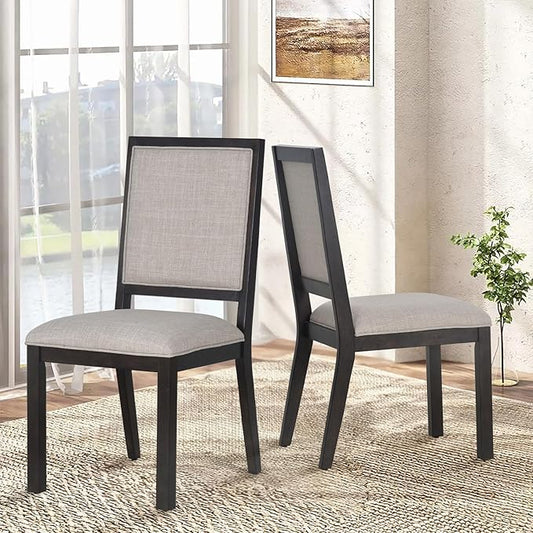 COLAMY Wood Dining Chairs Set of 2, Mid Century Modern Upholstered Kitchen Chairs,19 Inch Fabric Dining Chair with Back for Kitchen Dining Room,Brown