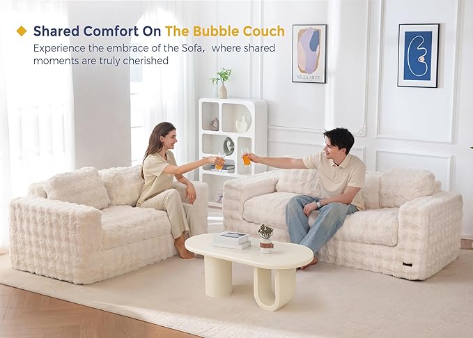 MAXYOYO Loveseat Sofa for Living Room, Small Sofa Couch Tufted Boneless Couch, Comfy Bean Bag Chair for Small Space Bedroom Apartment, No Assembly Needed, Beige