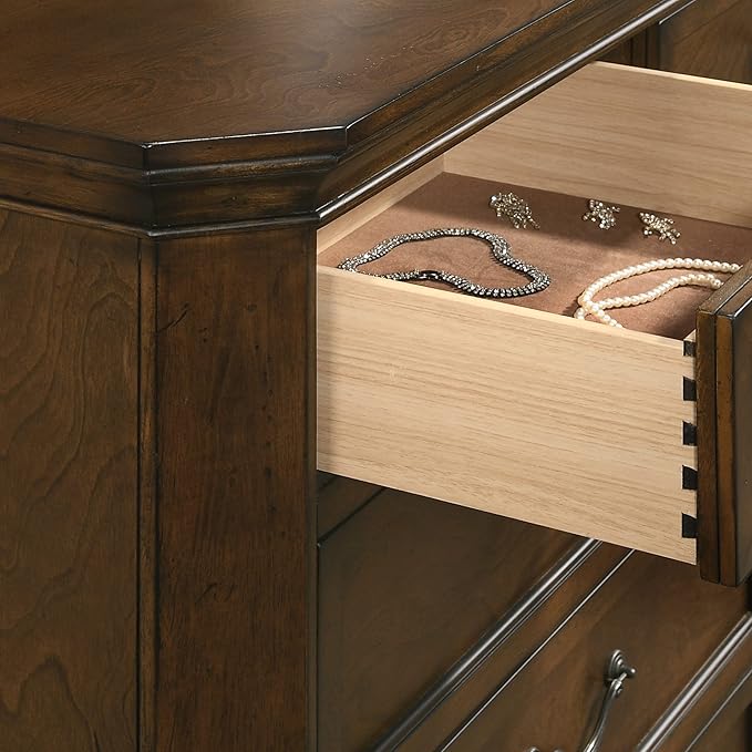 Roundhill Furniture Maderne Traditional Wood 3-Drawer Nightstand, Antique Walnut Finish