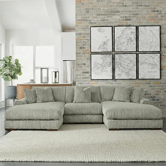 Signature Design by Ashley Lindyn Casual Anti Sag 3-Piece Sectional with Double Chaise, Reversible Cushions and 5 Accent Pillows, Gray