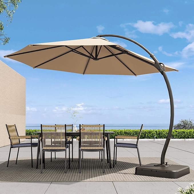 LAUSAINT HOME Outdoor Patio Umbrella with Base included, Deluxe Curvy Cantilever Umbrella Heavy Duty Offset Hanging Umbrella
