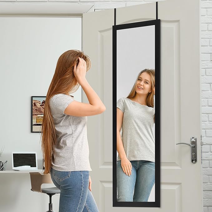 Americanflat 15x51 Over The Door Mirror - Hanging Full Length Mirrors with Engineered Wood - Modern Mirror for Bathroom, Bedroom, Living Room - Mirrors for Wall Display and Home Decor - Black