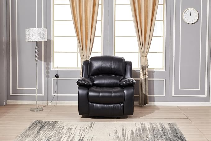 Betsy Furniture Power Reclining Bonded Leather Living Room Set (Black, Power Recliner)