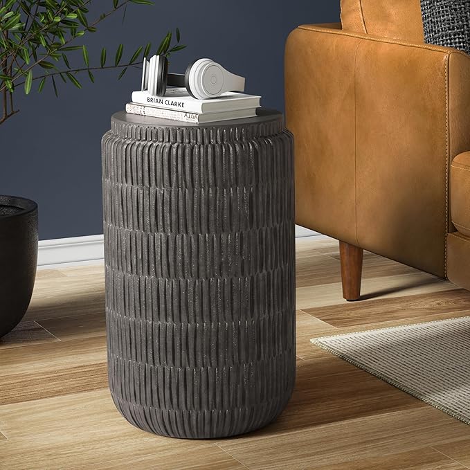 SIMPLIHOME Juno Metal Side Table - 15 inch Wide Solid Metal Round Cast Aluminum Accent Table in Graphite, 21.5 Inch Tall Industrial End Table or Small Drink Table for Living Room, Assembled