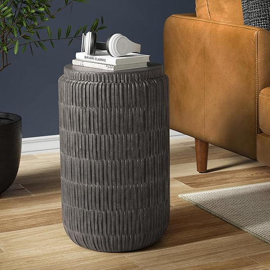 SIMPLIHOME Juno Metal Side Table - 15 inch Wide Solid Metal Round Cast Aluminum Accent Table in Graphite, 21.5 Inch Tall Industrial End Table or Small Drink Table for Living Room, Assembled