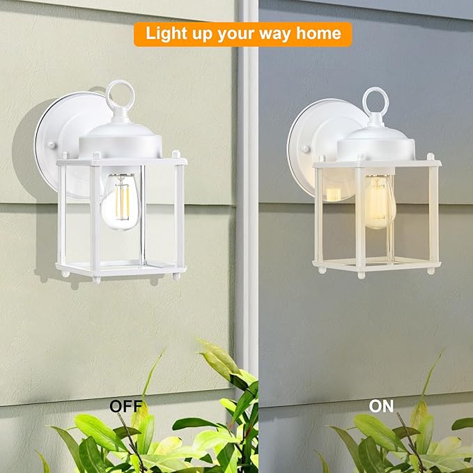 GRUENLICH Outdoor Wall Sconce, Exterior Wall Lighting Fixtures with Clear Glass, Front Porch Lighting, Anti-Rust Outside Lights for Patio, Doorway, White, 2 Pack