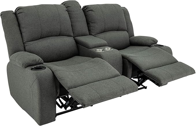 RecPro Charles Powered Double RV Wall Hugger Recliner Sofa | RV Loveseat | RV Furniture | Cloth (Fossil, 67")