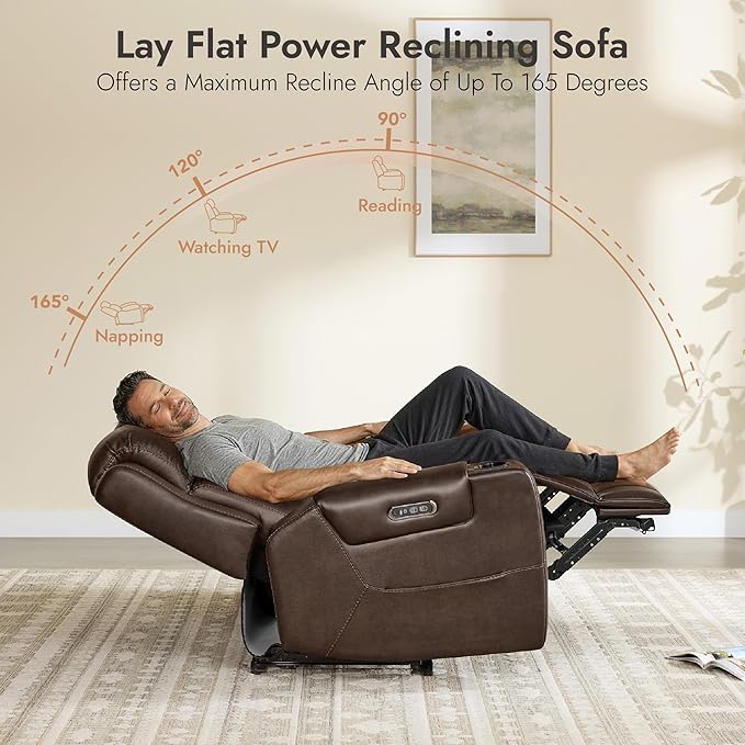 Watson & Whitely Genuine Leather Power Loveseat and Recliner Sofa Set, Lay Flat Reclining Couch with Console, Power Headrest, USB & Wireless Charging, Cup Holders for Living Room, Dark Brown
