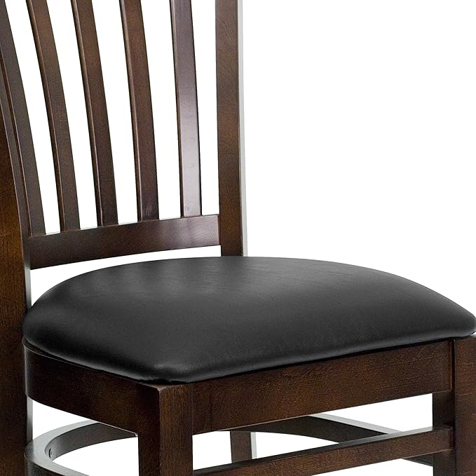 Flash Furniture 2 Pack HERCULES Series Vertical Slat Back Walnut Wood Restaurant Chair - Black Vinyl Seat