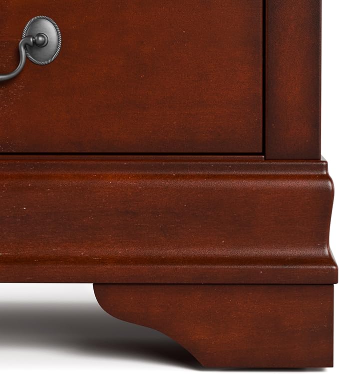 Furniture of America Arabella Traditional Solid Wood Nightstand with Drawers and Antique Nickle Handles, Small Bedside Table, No Assembly Wooden Night Stand for Bedroom, Guest Room, Dorm, Cherry