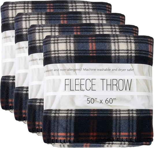 Trail maker 24 Pack Bulk Plaid Sherpa Fleece Throw Blankets 50 x 60 for Wedding Guests, Homeless, Pets | Plaid Fleece Throw Blankets Bulk