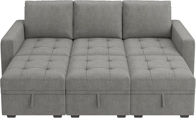 HONBAY Modular Sectional Couch Sleeper Sofa Bed with Storage Seats Oversized Sectional Couches for Living Room,Warm Grey
