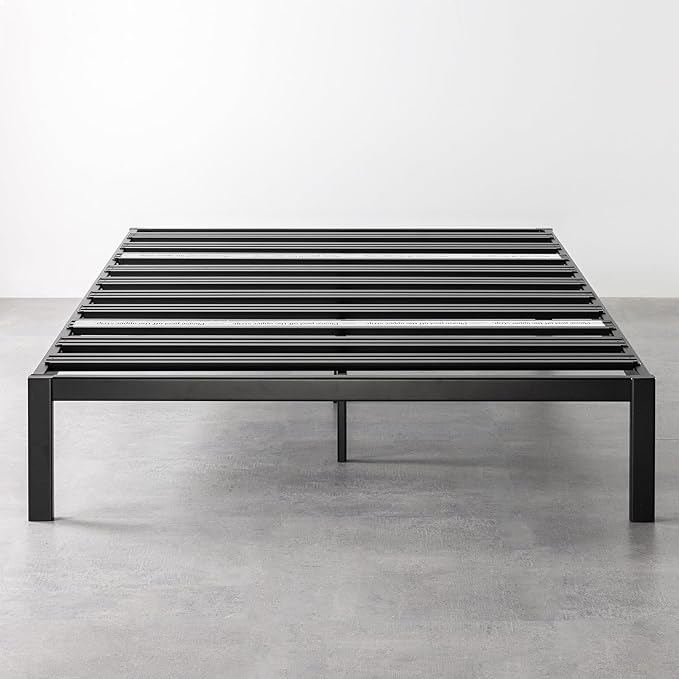 Mellow Rocky Base C 14" Platform Bed Heavy Duty Steel Black, w/ Patented Wide Steel Slats (No Box Spring Needed) - Full