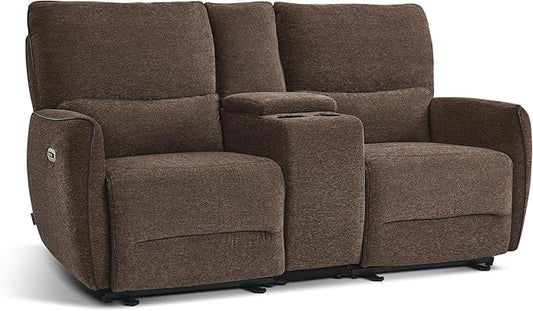 MCombo 75" Wall Hugger Power Loveseat Recliner Sofa with Console and Adjustable Headrest, RV Reclining Loveseat with USB Ports for Living Room 6926 (Brown, Loveseat with Console)