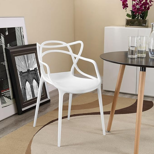 Modway Entangled Modern Molded Plastic Kitchen and Dining Room Arm Chair in White - Fully Assembled