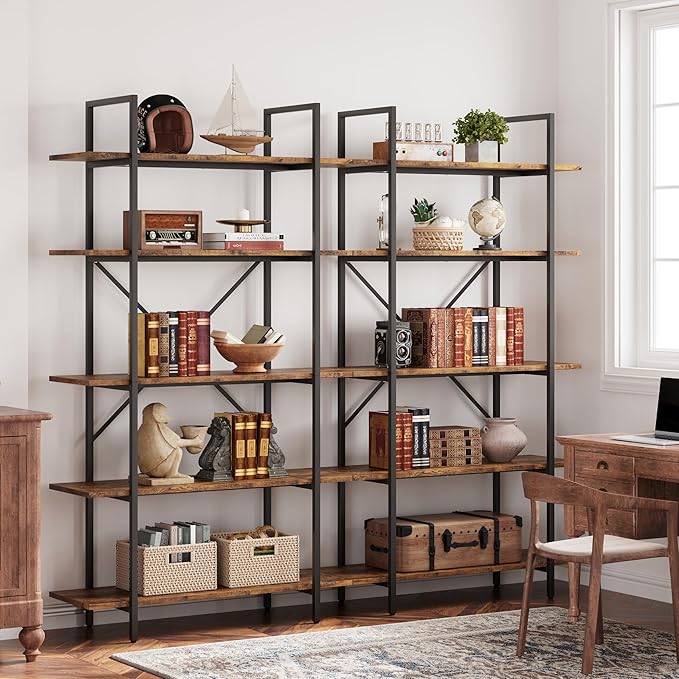 GAOMON 5 Tier Bookshelf, 67.9” Tall Bookcase with 5 Open Book Shelves, Vintage Bookshelves and Bookcases, Large Display Shelves for Home Office, Study Room, Living Room-Rustic Brown