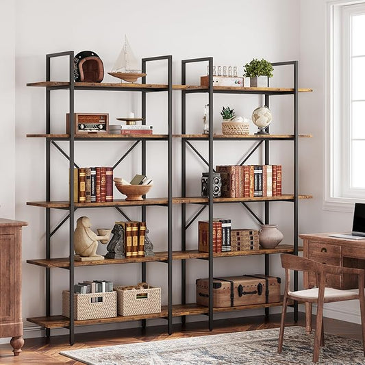GAOMON 5 Tier Bookshelf, 67.9” Tall Bookcase with 5 Open Book Shelves, Vintage Bookshelves and Bookcases, Large Display Shelves for Home Office, Study Room, Living Room-Rustic Brown