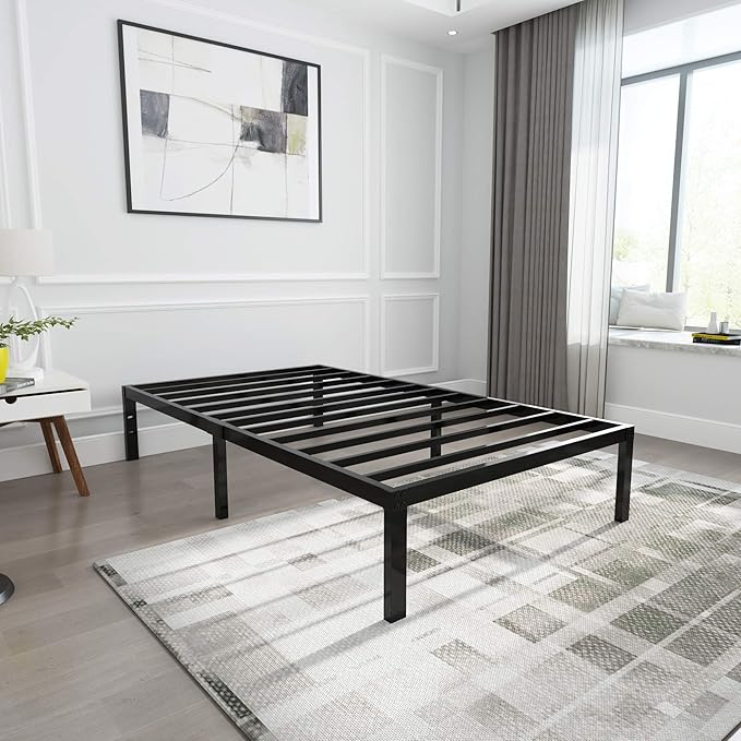 14 Inch Tall 3500lbs Heavy Duty Metal Bed Frame/with Storage/Mattress Foundation/Steel Slats Platform/Noise Free/No Box Spring Needed,Twin