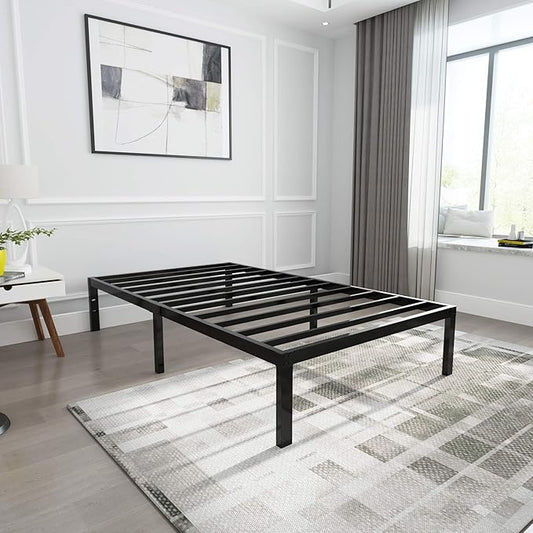 14 Inch Tall 3500lbs Heavy Duty Metal Bed Frame/with Storage/Mattress Foundation/Steel Slats Platform/Noise Free/No Box Spring Needed,Twin