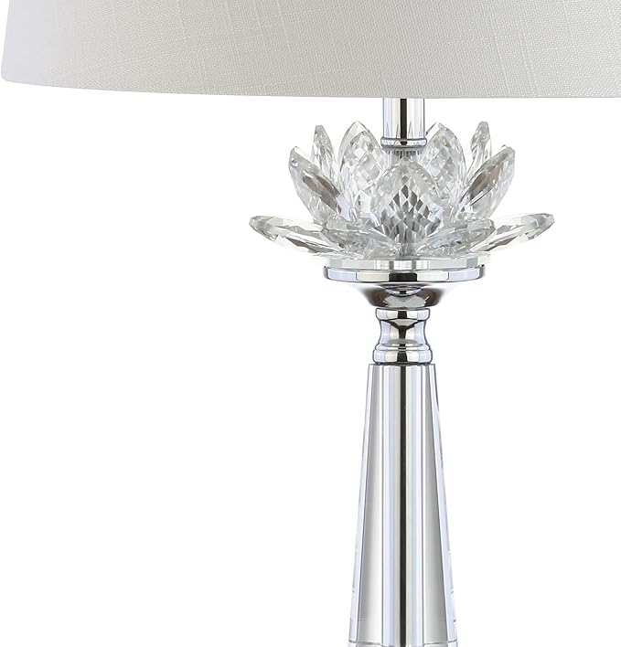 JONATHAN Y 24.5" Clear Crystal LED Table Lamp, Hollywood Regency Modern Glam Candlestick Lamp with White Linen Drum Shade for Living Room Bedroom, LED Bulb Included JYL2016A