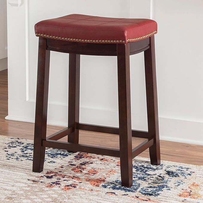 Linon Claridge Red Counter Stool, 26" x 18" x 12.75"