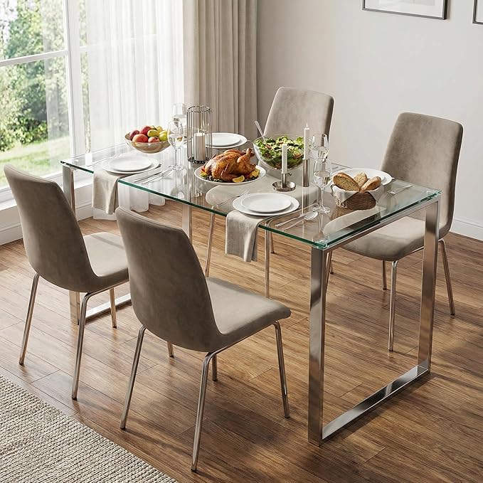 Cortesi Home Remi Glass Top Desk with Chrome Finish Stainless Steel, 48"x24"