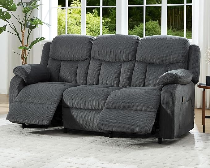 Jocisland Reclining Couch, Power Reclining Sofa with Dual Wingback, 3 Seater Recliner Sofa, Recliner Couches for Living Room(Dark Gray)