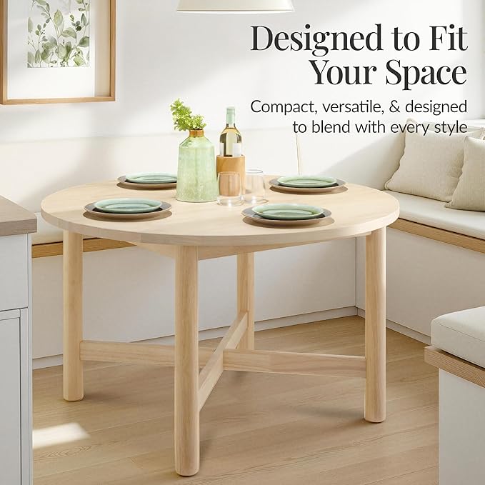 Best Choice Products Solid Wood Dining Table for 4-6, Kitchen Table, 47" Round Table, Modern Farmhouse, Space Saving for Dining Room, Kitchen, Or Living Room, Easy Assembly - Natural