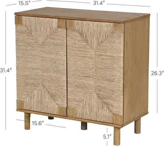 Nathan James Beacon Accent Natural Sideboard Storage Cabinet TV Stand in Light Wood with Adjustable Interior Shelf and Seagrass Doors, for Hallway, Entryway or Dining Room, Light Brown, Set of 4