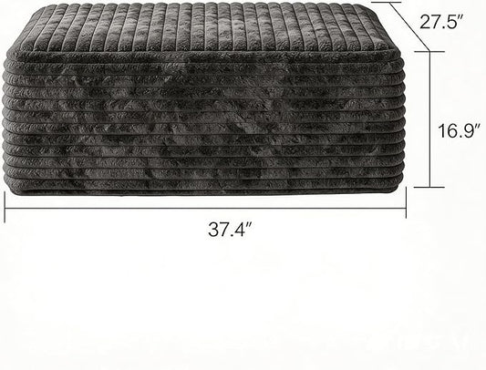 37.4" Charcoal Plush Corduroy Ottoman, Upholstered Cloud Ottoman for Boneless Couch in a Box, Modular Sectional Couches for Living Room Bedroom, Compressed Memory Foam, No Assembly Require, Dark Grey