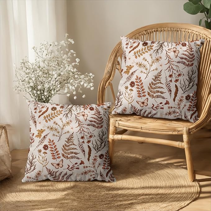 Burnt Orange Fall Floral Pillow Covers 18x18 Set of 2 Seasonal Autumn Wildflower Rustic Outdoor Throw Pillow Covers Thanksgiving Cushion Case for Farmhouse Living Room Decor