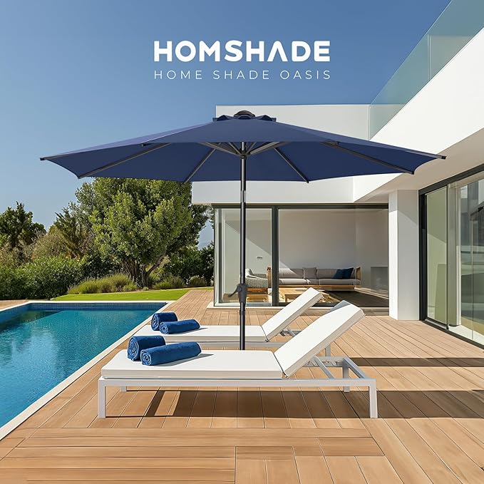 HOMSHADE Outdoor Patio Umbrella - Market Table Pool Deck Umbrella with Push Button Tilt, Crank, UPF50+ UV Protection and Sturdy Ribs, 3-Year Fade Resistance, 220GSM Solution-Dyed Fabric (No base)