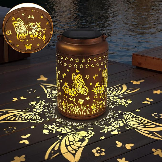 2 Packs Butterfly Solar Lanterns Outdoor Waterproof, Birthday Gifts for Women Mom Grandma, Metal Hanging Solar Lights Outside Decorations for Garden Patio Porch Backyard Garden Decor