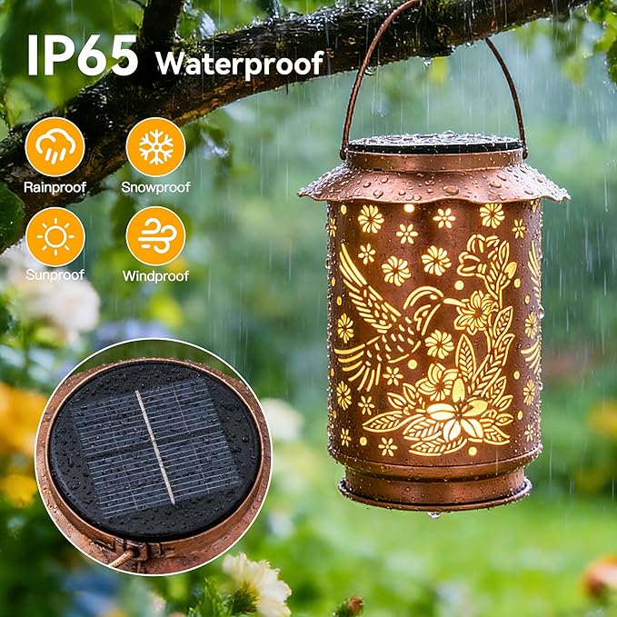 Ollny Solar Lanterns Outdoor Waterproof Hummingbirds 2Pack, for Mothers Day Birthday Thanksgiving Gifts for Mom Grandma Sister Women Her, Hanging Solar Metal Lights for Garden Backyard Patio Decor
