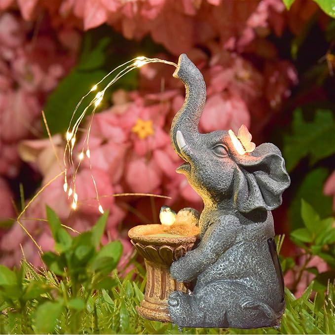 Solar Garden Decor Watering Elephant, Outdoor Statue Solar Light Decoration, Housewarming Gift, Birthday Gift for Women, Mom, Grandma