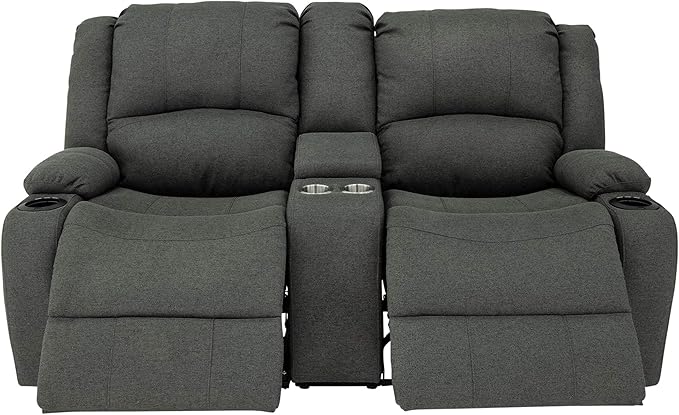 RecPro Charles Powered Double RV Wall Hugger Recliner Sofa | RV Loveseat | RV Furniture | Cloth (Fossil, 67")