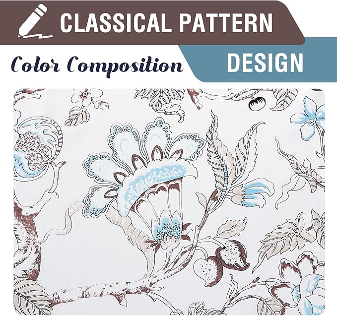 H.VERSAILTEX Blackout Curtains 96 Inch Length 2 Panels Set Floral Print Curtain Drapes for Living Room Thermal Insulated Grommet Window Curtains for Bedroom - Traditional Floral in Brown and Soft Teal