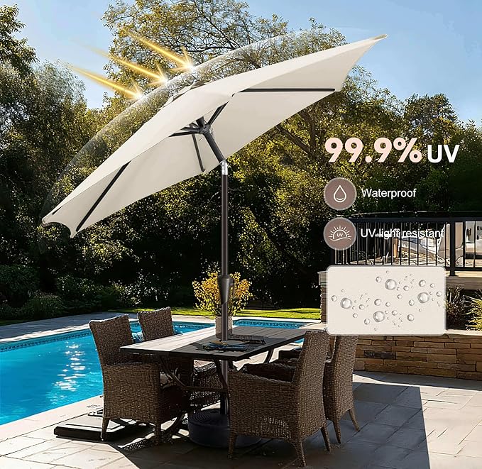 7.5FT Outdoor Patio Umbrella - Table Umbrella Waterprool UV Protection, Sombrillas de Patio with Push Button Tilt, Sun Umbrella for Pool, Porch, Garden, Deck, Backyard (Ivory)