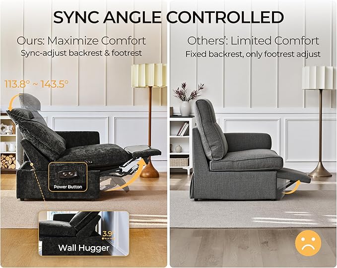 Oversized Modular Sectional Sofa with Double Power Recliner, Cloud Reclining Couch with Headrest, Storage Drawer Charging Cup Holders, Deep L-Shaped 6 Seater with Corner, Chenille, Black