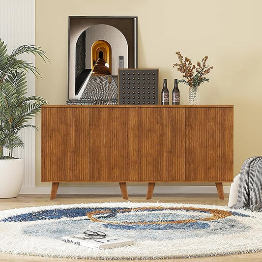 Set of 2 Sideboard Storage Cabinet with Doors and Shelves, Buffet Cabinet with Storage for Kitchen/Dinning room,Credenza Storage Cabinet for Living room/Entryway/Media/TV Console Table-walnut