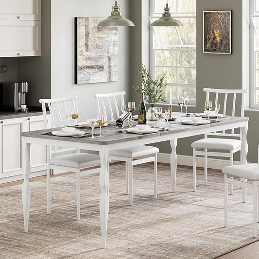 IDEALHOUSE 71 Inch Farmhouse Dining Table for 6-8 People, Rectangular Wood Kitchen Table with Heavy Duty Legs, Kitchen Dining Room Table for Dining Room Kitchen, Wash Grey