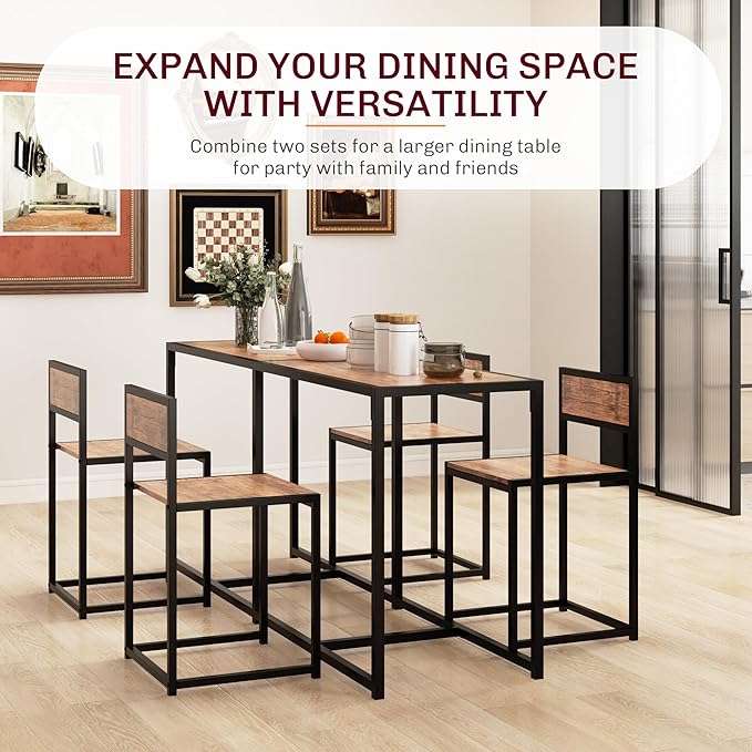 HOMCOM 3-Piece Industrial Dining Table Set for 2, Kitchen Table and Chairs, Dining Room Sets for Small Spaces, Rustic Brown