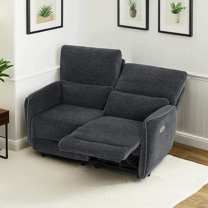 MCombo 60" Wall Hugger Power Loveseat Recliner Sofa with Adjustable Headrest, RV Reclining Loveseat with USB and Type C Charge Ports for Living Room 6924 (Dark Grey, Loveseat)