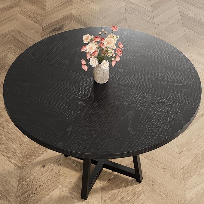GAOMON 47" Round Dining Table for 4-6 People, Wooden Circle Kitchen Table with Storage Shelf, Industrial Dining Room Table for Kitchen, Dining Room, Save Space
