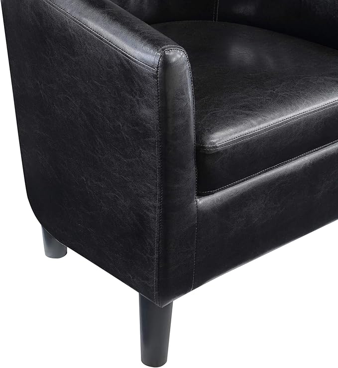 Convenience Concepts Take a Seat Churchill Accent Chair with Ottoman, Black Faux Leather