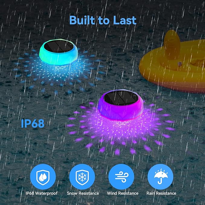 Solar Floating Pool Lights, RGB Color Float Pool Lights, IP68 Waterproof, Pool Decor Lighting Accessories for Inground, Above Ground Pools, Outdoor, Garden, Party Decoration - 1 Pack